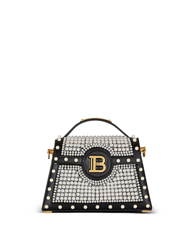 Balmain B-buzz Dynasty Bag In Leather And Embroidered Satin
