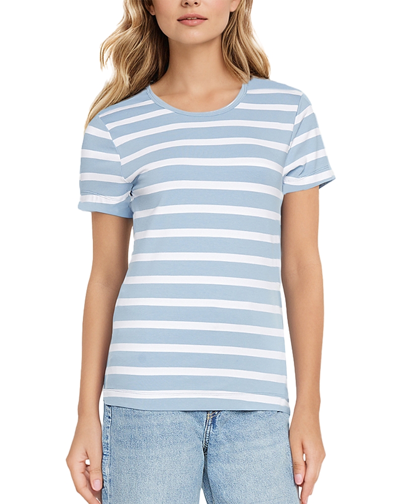 Three Dots Cotton Short Sleeve Crewneck Tee In Faded Denim