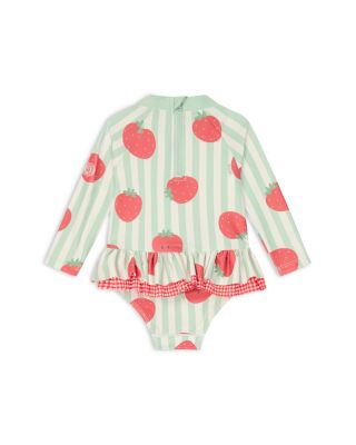 Girls' Strawberry Ruffled One Piece Rash Guard Swimsuit - Baby 