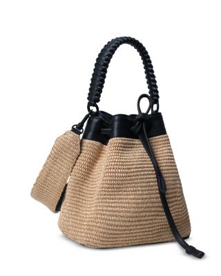 Bucket Bag Black Leather & Straw