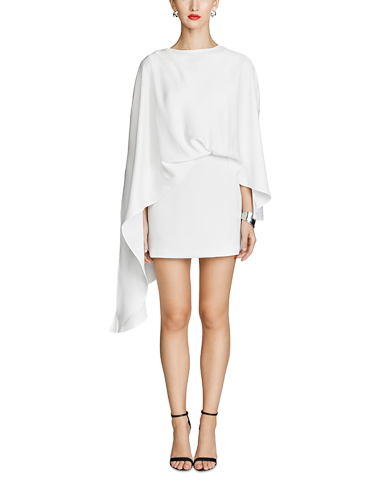 Halston Laure Asymmetric Draped Crepe Mini Dress In Ivory