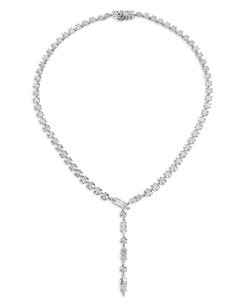 Nadri Btrx Mixed Cubic Zirconia Lariat Necklace In Rhodium Plated, 16 In Silver