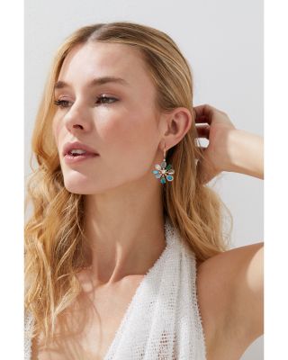 Blue Lagoon Mixed Stone Flower Drop Earrings in 18K Gold Plated