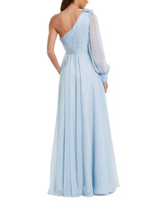 One Sleeve Chiffon Gown With 3D Flowers