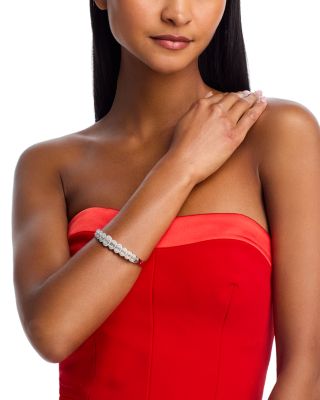 Diamond Oval Mosaic Bangle Bracelet in 14K White Gold, 3.0 tcw