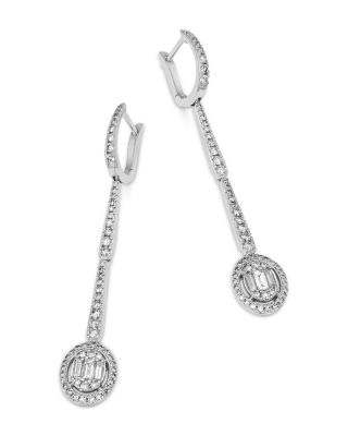 Diamond Oval Mosaic Drop Earrings in 14K White Gold, 1.0 tcw