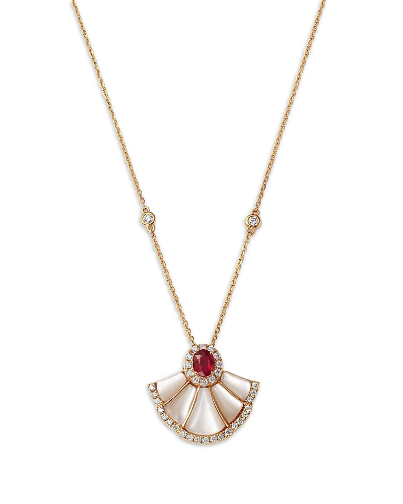 Bloomingdale's Fine Collection Ruby, Mother of Pearl & Diamond Pendant Necklace in 14K Yellow Gold, 18