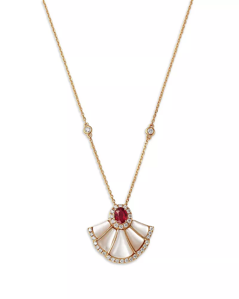 Bloomingdale's Fine Collection Ruby, Mother of Pearl & Diamond Pendant Necklace in 14K Yellow Gold, 18