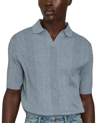 REISS - Kansas Open Collar Stripe Textured Knitted Polo Shirt