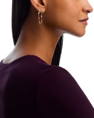 14K Yellow Gold White Topaz Snake Motif Two Stud Chain Earrings