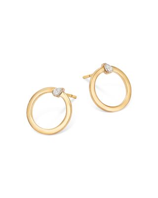 14K Yellow Gold Pear Cut Diamond Front Facing Hoop Earrings, 0.10 tcw