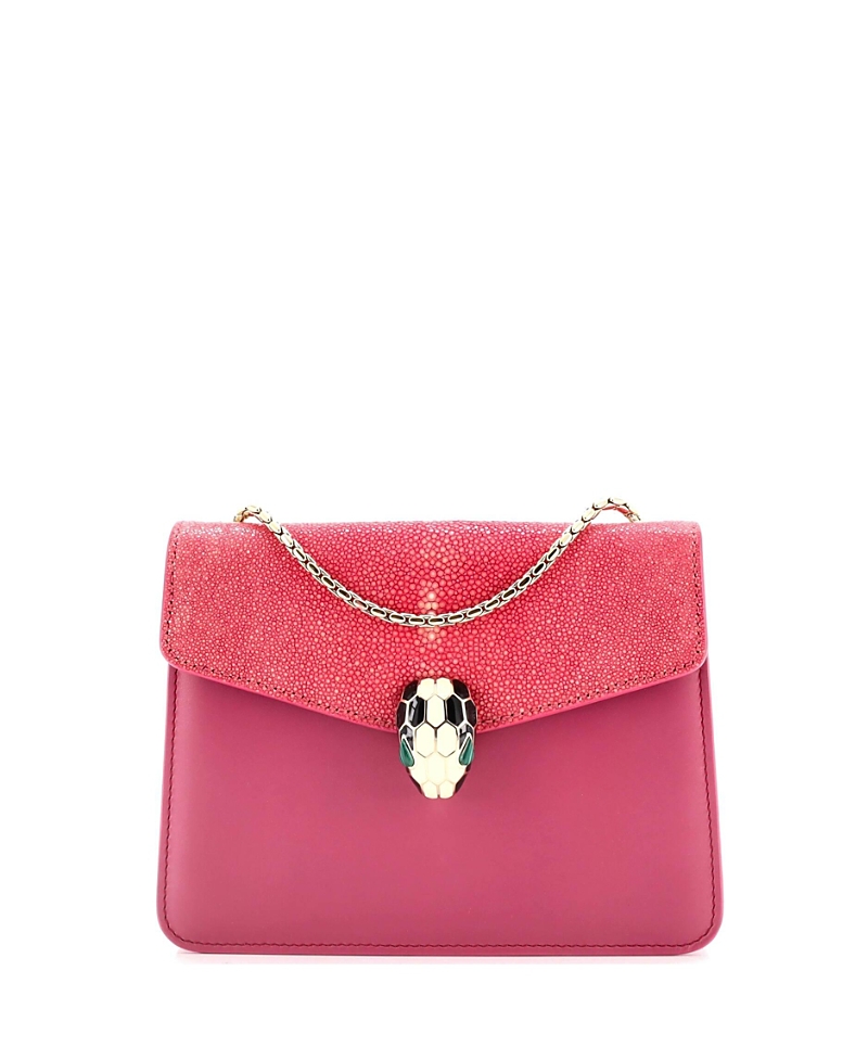 Pre-owned Pre-owned Bvlgari Bvlgari Small Serpenti Forever Square Shoulder Bag Leather And Stingray In Pink