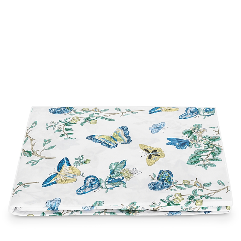Matouk Baudin Butterfly Percale Fitted Sheet, King In Prussian Blue