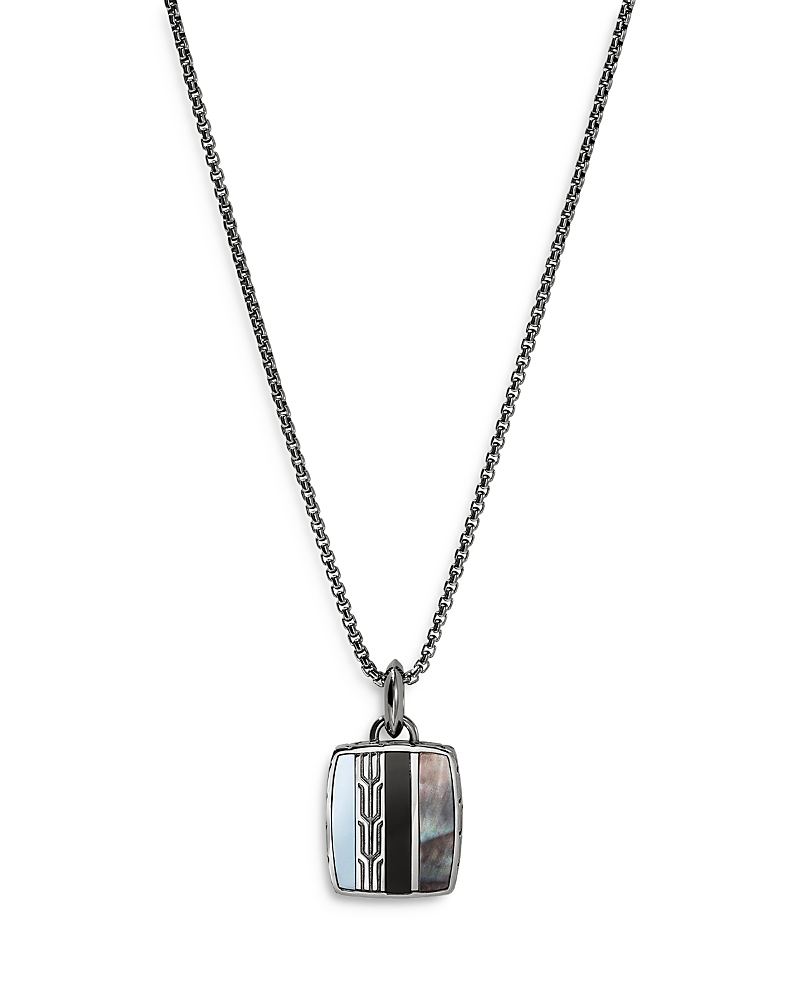 John Hardy Sterling Silver Black Onyx, Hematite & Black Mother of Pearl Carved Chain Pendant Necklace, 22