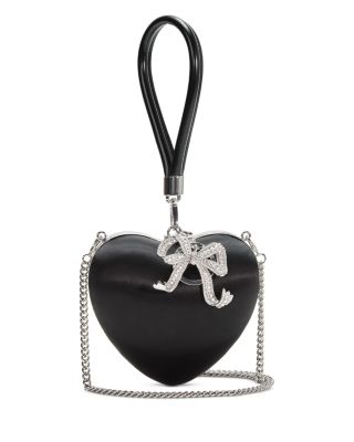 Black Satin Top Handle Heart Clutch