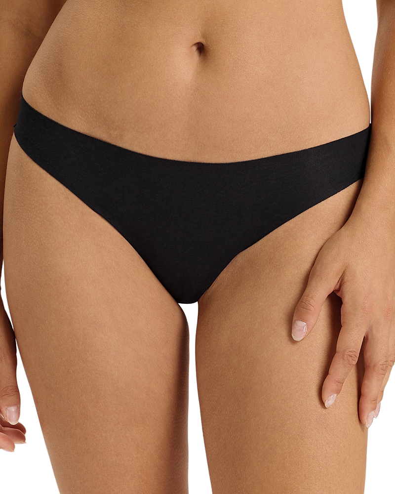 Shop Hanro Invisible Cotton Blend Thong In Black