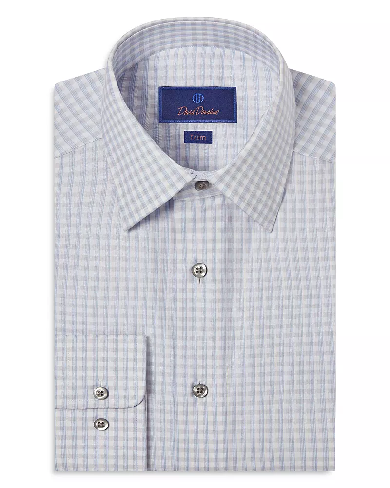 David Donahue Trim Fit Dobby Twill Check Dress Shirt