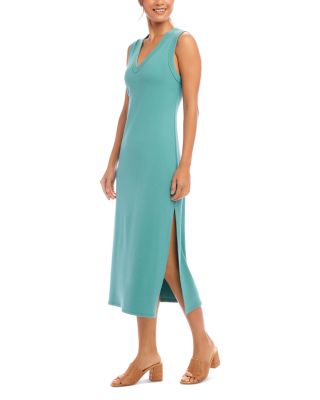 Ribbed V Neck Midi Column Dress