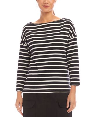 Karen Kane - Stripe 3/4 Sleeve Boat Neck Top