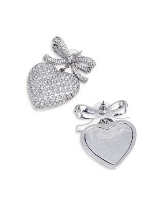 Crystal Bow Imitation Pearl Heart Earrings