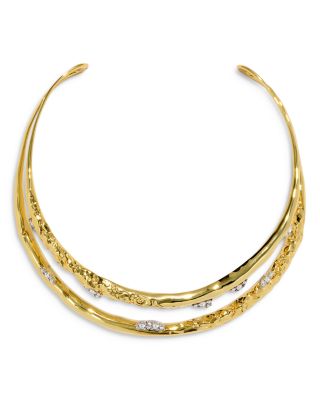 Crystal Thorned Structured Open Collar Necklace in 14K Gold Plated, 4.75"