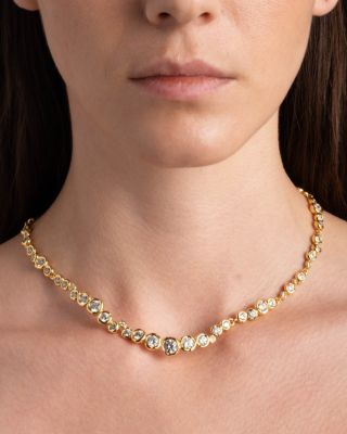 Asterales Cubic Zirconia All Around Collar Necklace in 14K Gold Plated, 16"-17" 