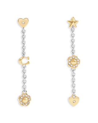 COACH - Signature Tea Rose & Heart Linear Earrings