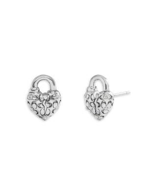 COACH - Signature Quilted Broken Heart Padlock Stud Earrings in Silver Tone