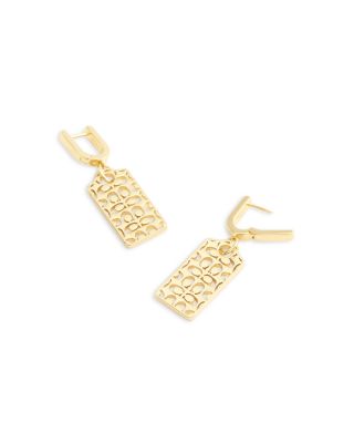 Signature Quilted Cut-Out Hangtag Charm Huggie Hoop Earrings in Gold Tone