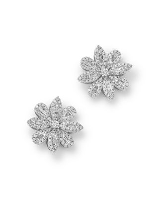 Bloomingdale's Fine Collection - Diamond Flower Stud Earrings in 14K White Gold, 1.39 tcw