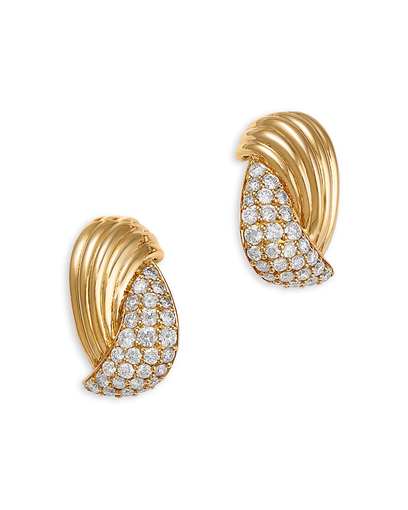 Bloomingdale's Fine Collection Diamond Pave Stud Earrings In 14k Textured Yellow Gold, 1.07 Ct. T. W. In Gold
