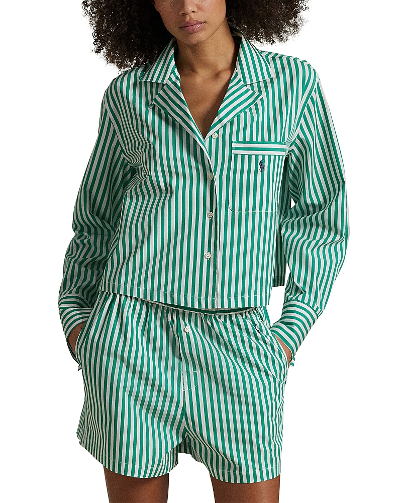 Polo Ralph Lauren Crop Cotton Poplin Short Pajamas In Vine Green