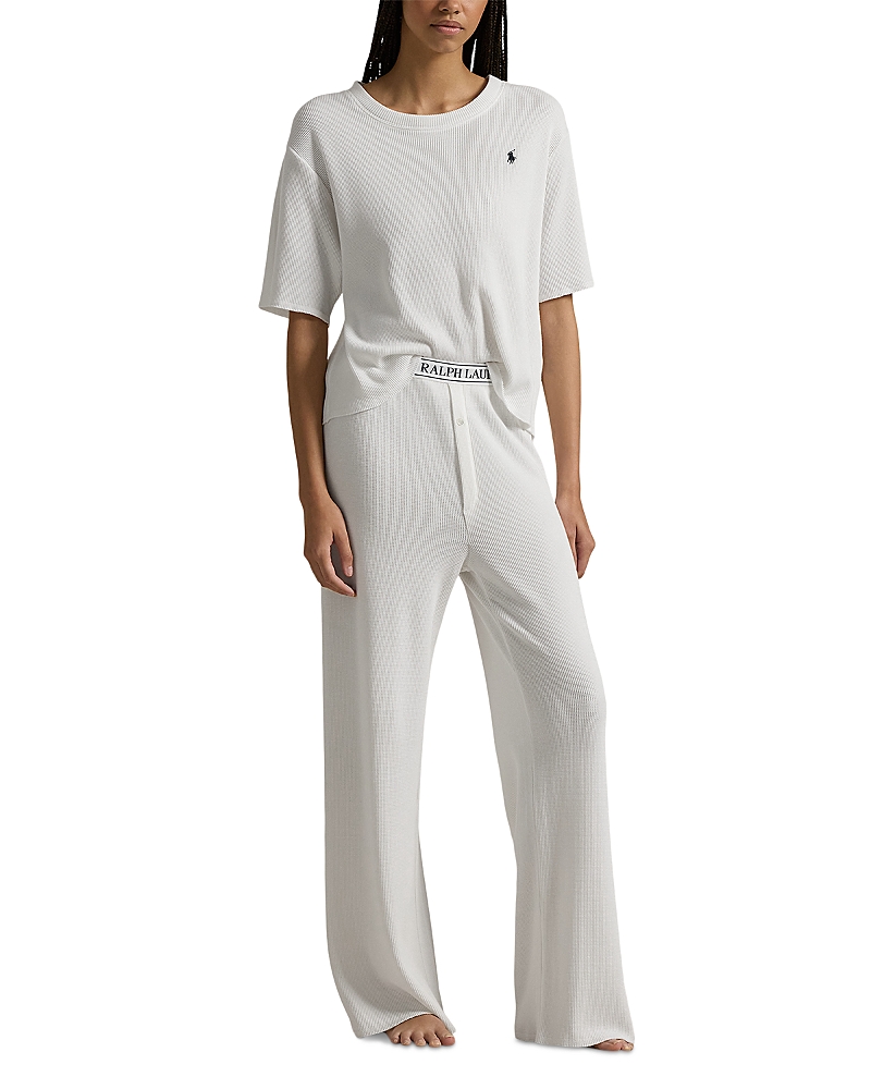Polo Ralph Lauren Waffle Knit Pajama Set In Ecru