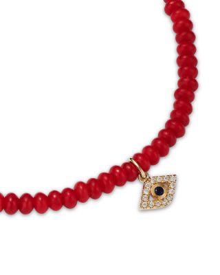 14K Yellow Gold Tiny Bezel Evil Eye Charm Bracelet