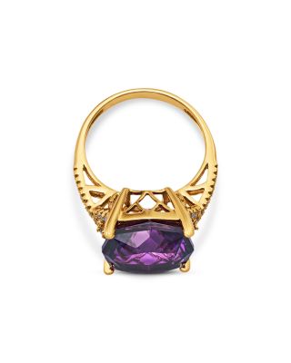 Cushion Shape Amethyst & Diamond Ring in 14K Yellow Gold
