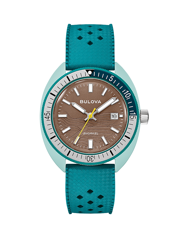 Bulova Men's Snorkel Green Hnbr Rubber Strap Watch 41mm In Brown/green