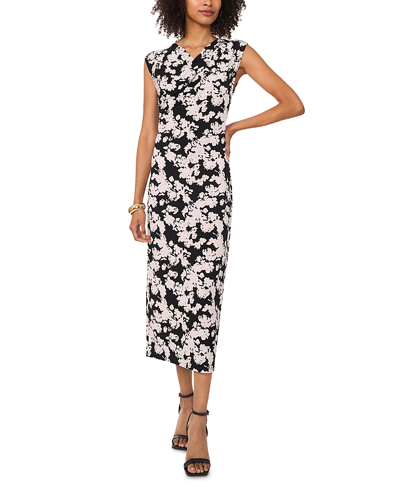 Vince Camuto Floral Print Stretch Jersey Maxi Dress In Rich Black