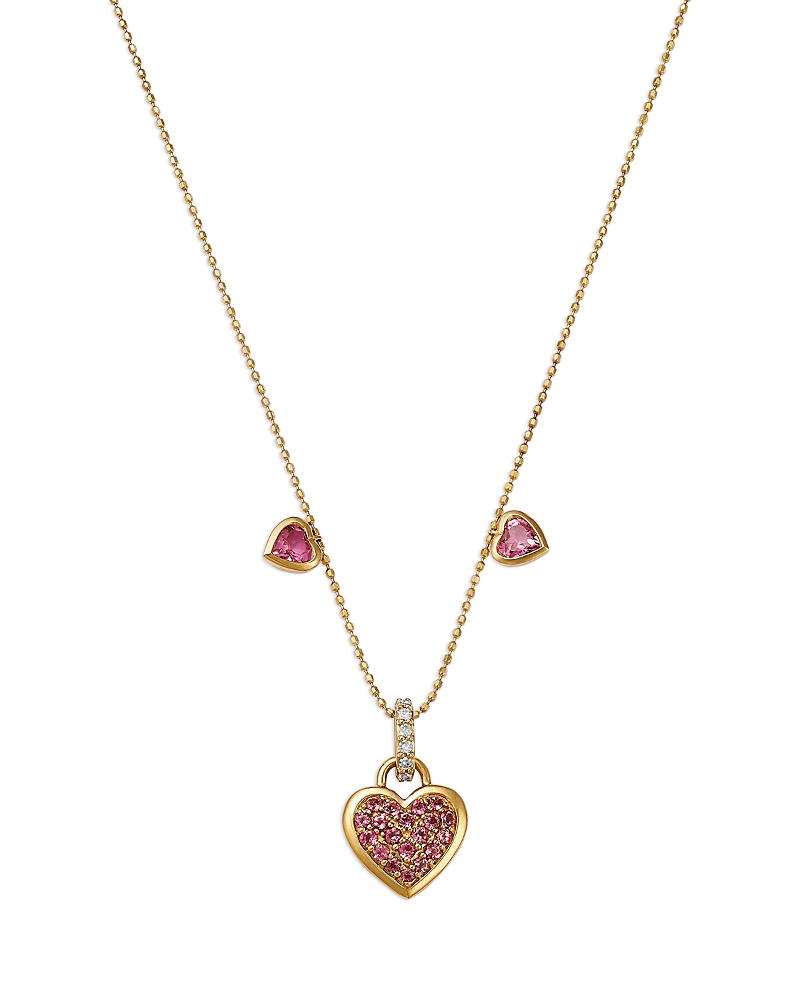Moon & Meadow 14k Yellow Gold Diamond & Pink Tourmaline Heart Pendant Necklace, 18 In Pink/gold