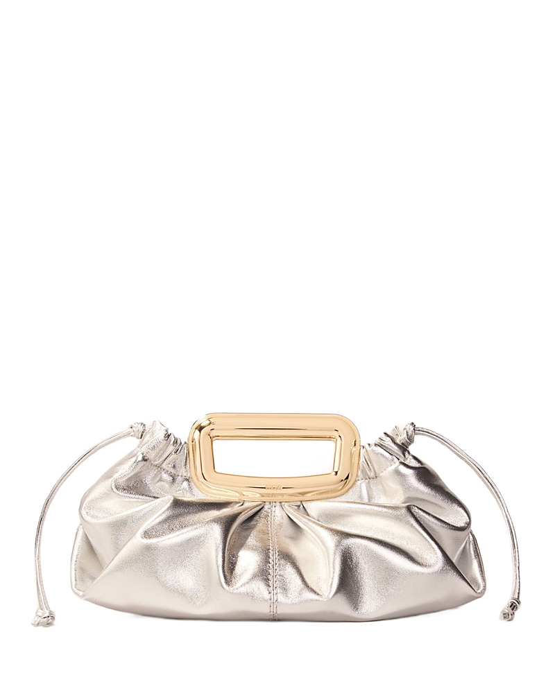 Shop Maje Metal Handle Metallic Leather Clutch