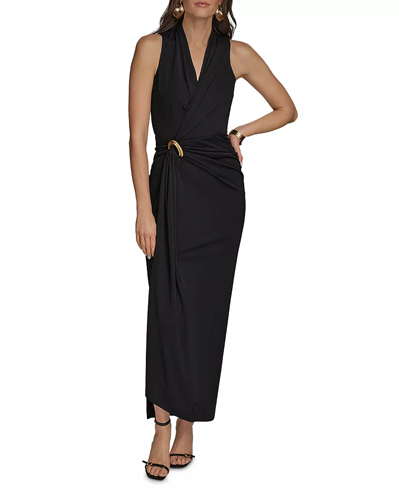 Donna Karan Ruched Hardware Trim Gown