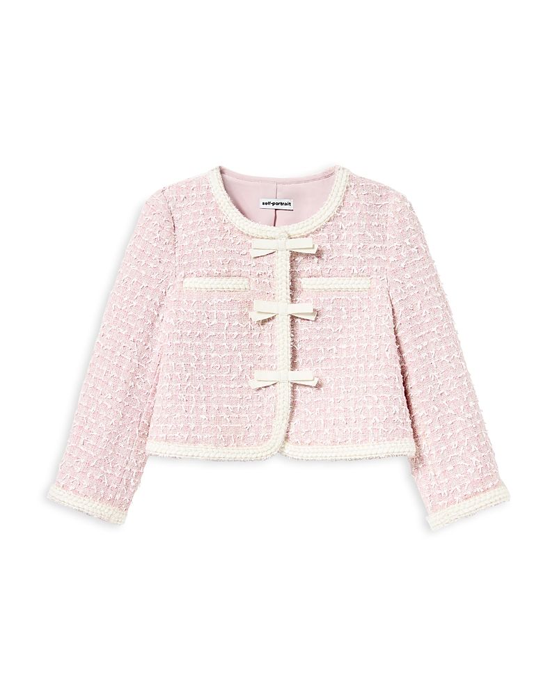 Self-portrait Girls Bow Boucle Jacket In Pink