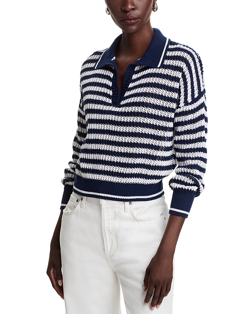 525 Kimberly Stripe Open Stitch Cotton Sweater In Dark Blue