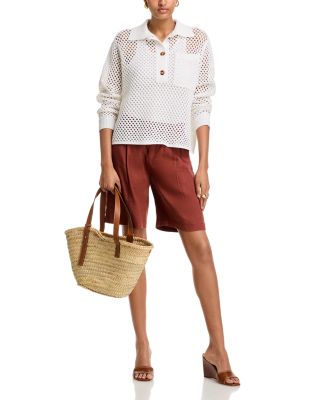 Open Stitch Crochet Polo Sweater - Exclusive