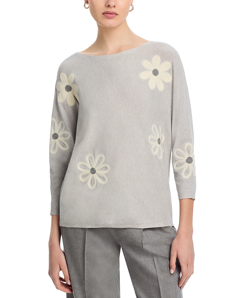 Sioni Floral Embroidered Sweater In Heather Dove/ Eggshell