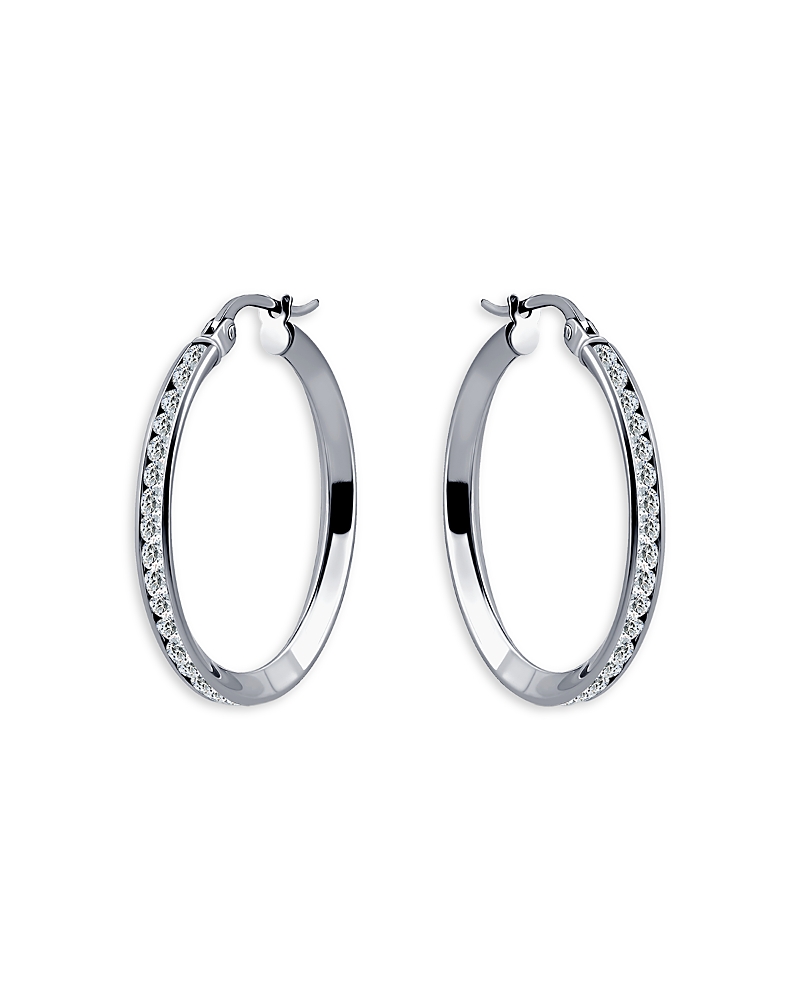 Aqua Cubic Zirconia Channel Set Hoop Earrings In Sterling Silver - Exclusive In Silver