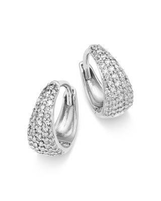 Bloomingdale's Fine Collection - Diamond Pav&eacute; Tapered Huggie Hoop Earrings in 14K White Gold, 0.25 tcw