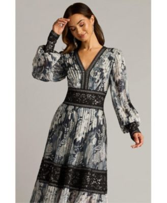 Derby Pleated Chiffon Midi Dress