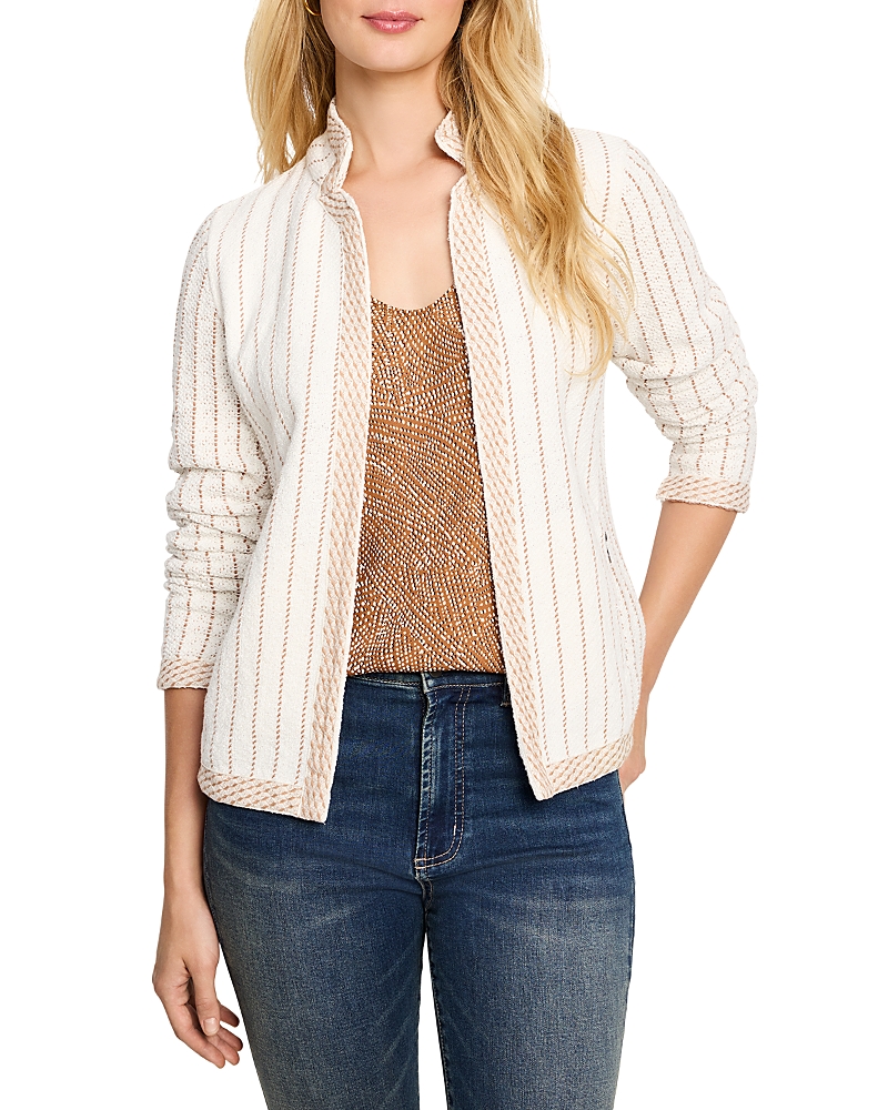 Nic + Zoe Nic+zoe Notch Collar Stripe Knit Jacket In Neutral Multi