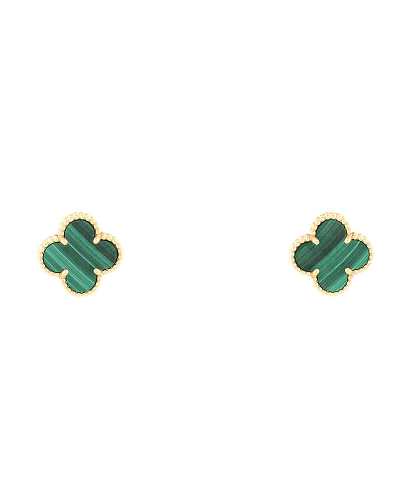 Pre-owned Pre-owned Van Cleef & Arpels Van Cleef & Arpels Vintage Alhambra Earrings 18k Gold And Malachite