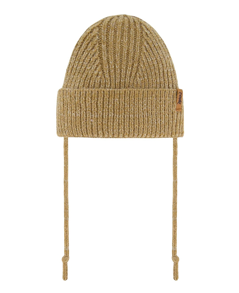 Deux Par Deux Unisex Mid-season Knit Hat With Strings - Baby In Pine Bark
